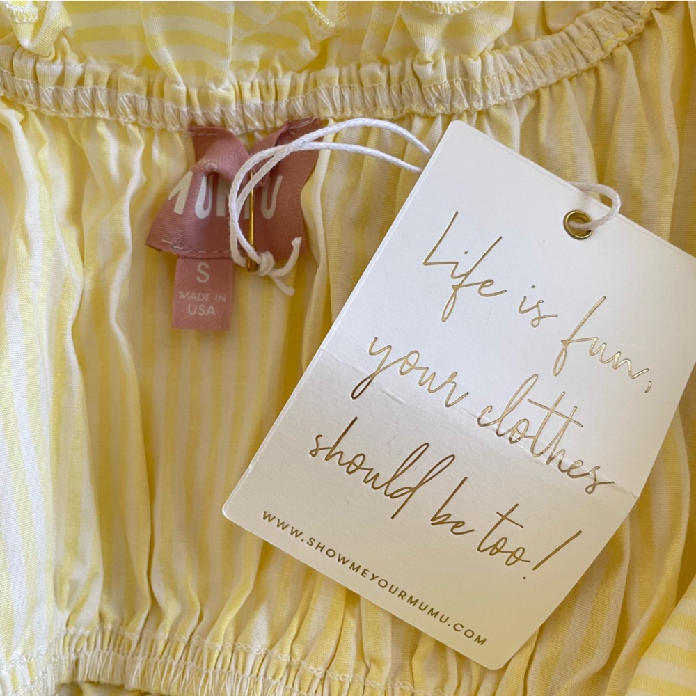 Show Me Your Mumu Sunshine Yellow Puff Sleeve Leigh Mini Dress Small NEW - Picture 4 of 6